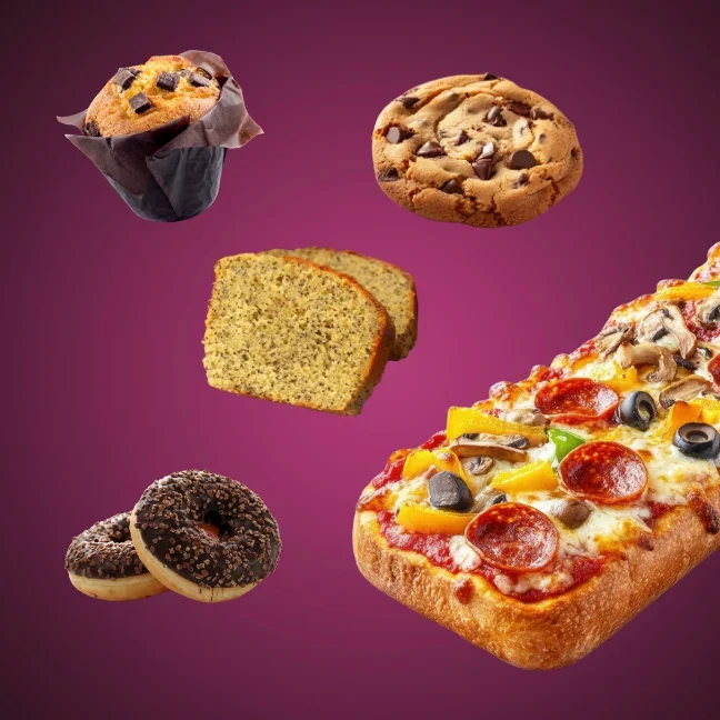 Encas sucrés et pizzas